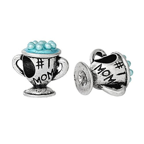 Mothers Day #1 Mom Trohy Charm With Blue Beads for snake chain charm Bracelet - Sexy Sparkles Fashion Jewelry - 2