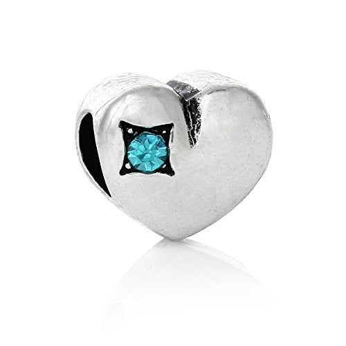 Heart w/ Blue  Crystal Bead Compatible for Most European Snake Chain Bracelet - Sexy Sparkles Fashion Jewelry - 1