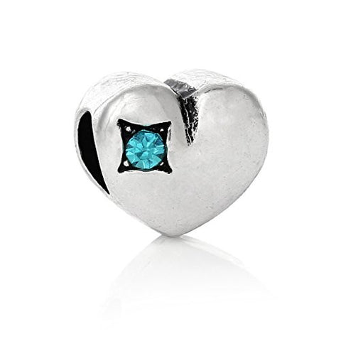 Heart w/ Blue  Crystal Bead Compatible for Most European Snake Chain Bracelet - Sexy Sparkles Fashion Jewelry - 1