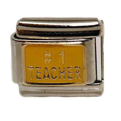 #1 Teacher Italian Link Bracelet Charm (Gold)