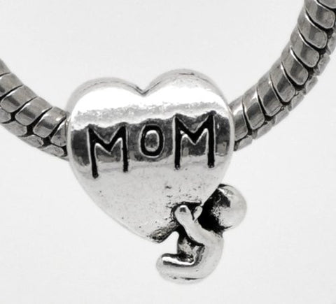 Moms Baby Heart Charm European Bead Compatible for Most European Snake Chain Bracelet - Sexy Sparkles Fashion Jewelry - 2