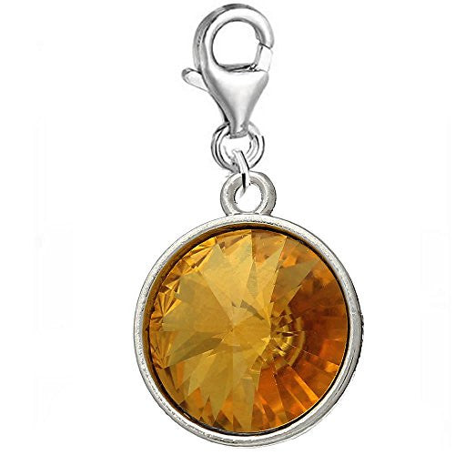 Round Rhinestone Birthstone  Rhinestone Clip on Charm Pendant for European Charm Jewelry (November)