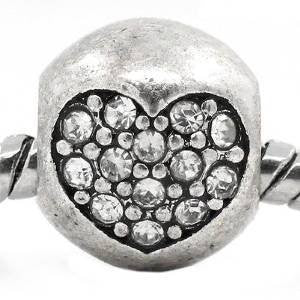 Heart Carved On Charm With Rhinestones Bead Spacer For Snake Chain Bracelet - Sexy Sparkles Fashion Jewelry - 4