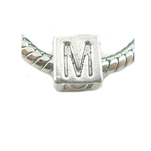 One Alphabet Block Beads Letter M for European Snake Chain Charm Braclets - Sexy Sparkles Fashion Jewelry