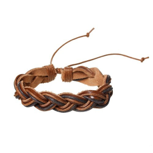 Coffee Cowhide Rope Braided Bracelet