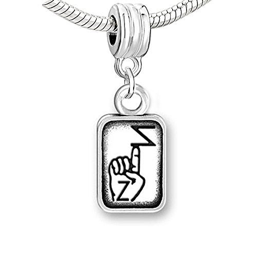 Sign Lauguage Charms Alphabet Letter European Bead Compatible for Most European Snake Chain Bracelet (Z)