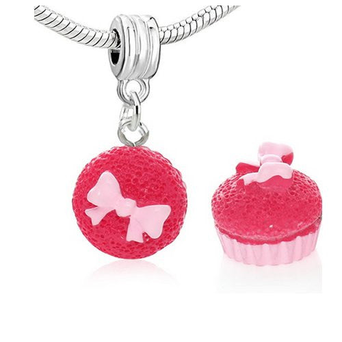 Cupcake w/Fuchsia Frosting European Bead Compatible for Most European Snake Chain Charm Bracelets - Sexy Sparkles Fashion Jewelry