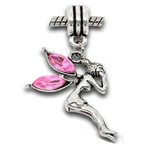 Fairy Dangle Charm With Pink Rhinestone Wings Charm for Snake Chain Charm Bracelet - Sexy Sparkles Fashion Jewelry