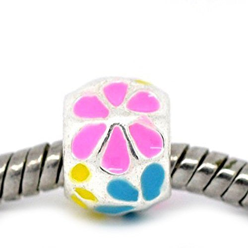 Beautiful Enamel Flower Bead Charm Spacer European Bead Compatible for Most European Snake Chain Bracelet