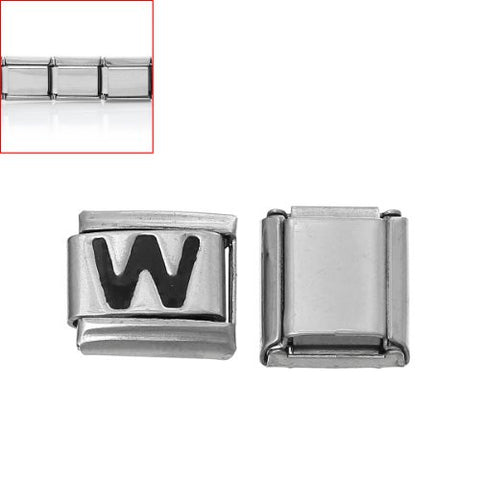 Italian Charm Bracelet Link Square Silver Tone Alphabet Letter (W) - Sexy Sparkles Fashion Jewelry - 3
