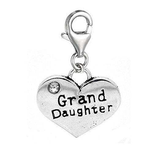 Clip on Grand Daughter Two Sided Heart Charm Pendant for European Jewelry w/ Lobster Clasp