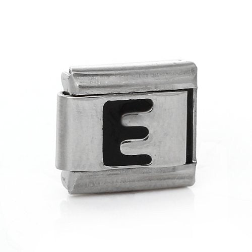 Italian Charm Bracelet Link Square Silver Tone Alphabet Letter (E) - Sexy Sparkles Fashion Jewelry - 1