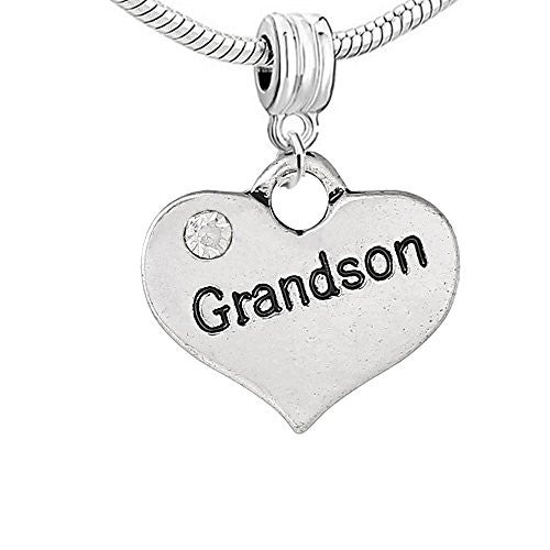 Heart 2 Sided w/  Crystal Stones Grandson Charm - Sexy Sparkles Fashion Jewelry