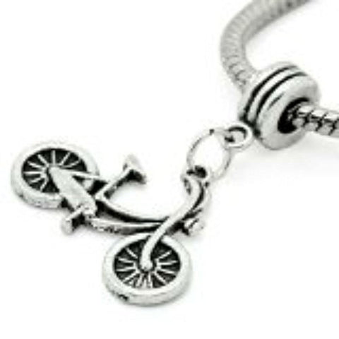 Silver Tone Bicycle Dangle Spacer Beads For Snake Chain Charm Bracelet - Sexy Sparkles Fashion Jewelry - 1