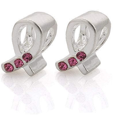Pink  Crystals Ribbon Awarness European Bead Compatible for Most European Snake Chain Charm Bracelet - Sexy Sparkles Fashion Jewelry - 2