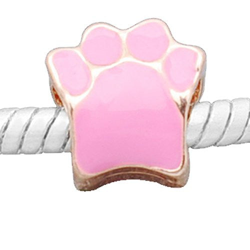 Pink Enamel Paw Charm European Bead Compatible for Most European Snake Chain Bracelet - Sexy Sparkles Fashion Jewelry