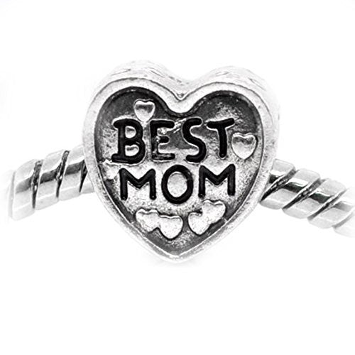 Heart Best Mom Charm Spacer European Bead Compatible for Most European Snake Chain Bracelet