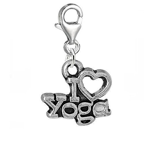 Clip on I Love Yoga Charm Pendant for Chains or Any Other Item on Which You Can Clip on the Lobster Clasp