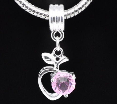 Pink Rhinestone Apple Heart Dangle Bead Compatible for Most European Snake Chain Braceletfor Snake Chain Bracelet - Sexy Sparkles Fashion Jewelry - 2