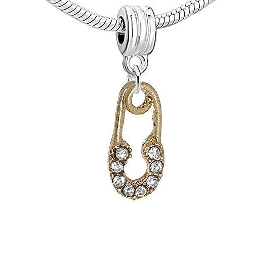 Safety Pin Dangle Charm European Bead Compatible for Most European Snake Chain Bracelet