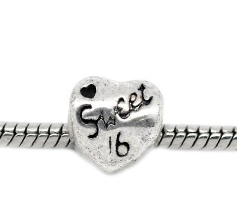 Sweet 16 Birthday Heart European Bead Compatible for Most European Snake Chain Bracelet - Sexy Sparkles Fashion Jewelry - 4