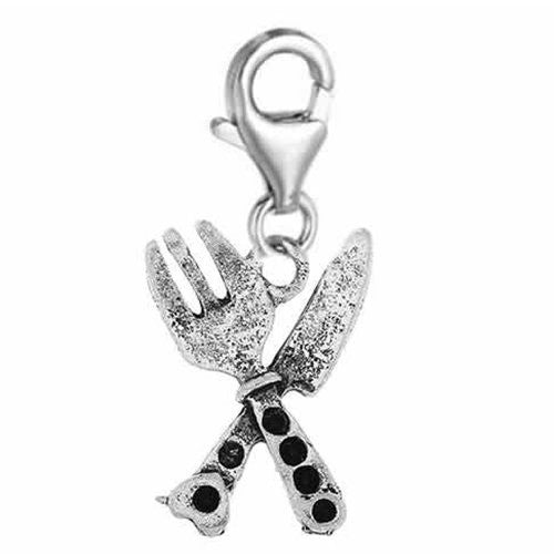 Clip on Knife and Fork Charm Dangle Pendant for European Clip on Charm Jewelry w/ Lobster Clasp - Sexy Sparkles Fashion Jewelry
