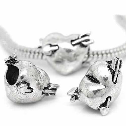Cupid Heart Dangle Spacer Charm European Bead Compatible for Most European Snake Chain Bracelet - Sexy Sparkles Fashion Jewelry - 2