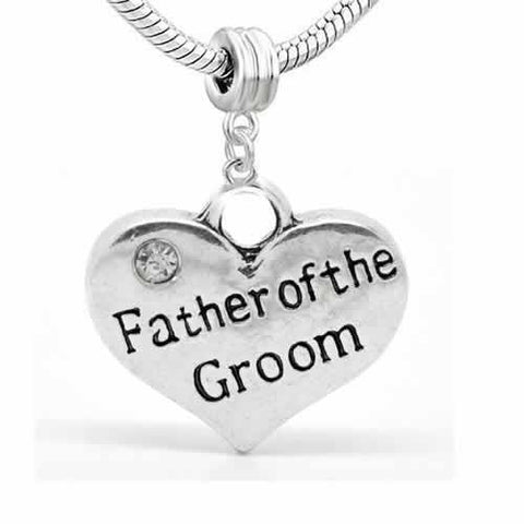Wedding Charms Heart W/Crystal Dangle Charm Bead For Snake Chain Bracelet (Father of the Groom) - Sexy Sparkles Fashion Jewelry - 2