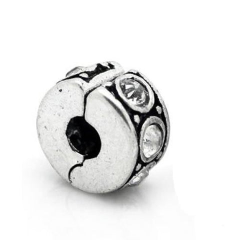 Clear Rhinestone Clip & Lock Bail Bead Charm Spacer For Snake Chain Bracelet - Sexy Sparkles Fashion Jewelry - 5