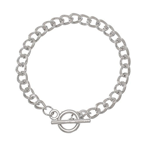 Iron Alloy Double Curb Chain Toggle Clasp Bracelets Silver Tone 20.0cm(7 7/8")