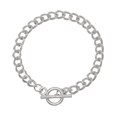 Iron Alloy Double Curb Chain Toggle Clasp Bracelets Silver Tone 20.0cm(7 7/8") - Sexy Sparkles Fashion Jewelry - 1