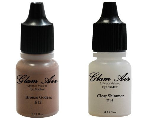 Glam Air Set of Two (2) s-E12Bronze Goddess & E15 Clear Shimmer Airbrush Water-based 0.25 Fl. Oz. bottles of eyeshadow - Sexy Sparkles Fashion Jewelry - 1