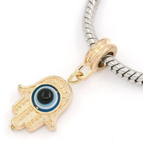Gold Tone Hamsa Evil Eye European Bead Compatible for Most European Snake Chain Bracelet - Sexy Sparkles Fashion Jewelry - 4