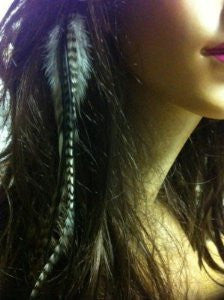 Feather Hair Extension Black & White Clip on Feather Hair Extension Approx 6-7 Long Salon Quality Feathers