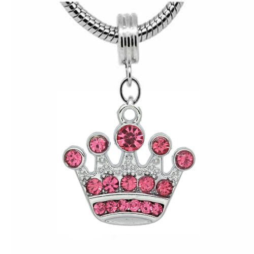 Pink Crown Charm Dangle Charm European Bead Compatible for Most European Snake Chain Bracelet - Sexy Sparkles Fashion Jewelry
