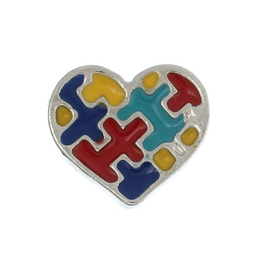 Puzzle Heart Floating Charms For Glass Living Memory Lockets - Sexy Sparkles Fashion Jewelry - 1