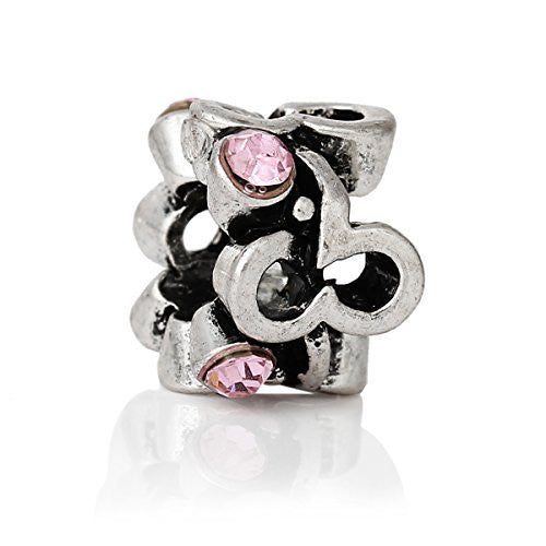 Beautiful Mothes Day Pink Crystal Charm Spacer European Bead Compatible for Most European Snake Chain Bracelet