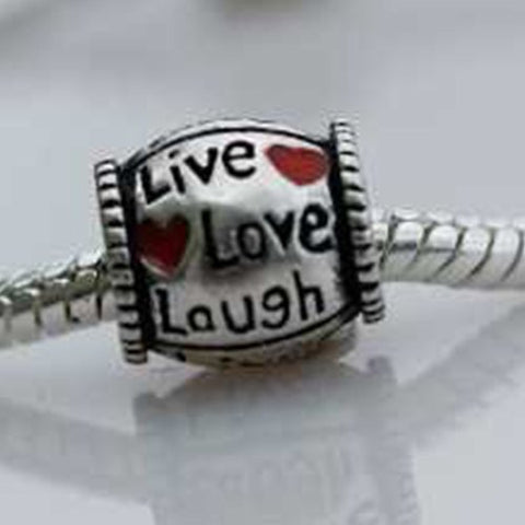 Antique Silver Live Love Laugh Design Bead Charm - Sexy Sparkles Fashion Jewelry - 3