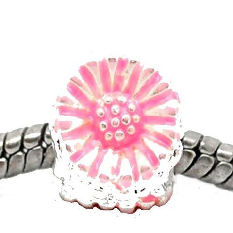 Pink Daisy Charm Spacer Beads For Snake Chain Charm Bracelet - Sexy Sparkles Fashion Jewelry - 1