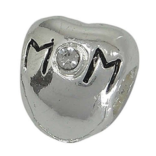 Mom Heart w/  Crystals Charm European Bead Compatible for Most European Snake Chain Bracelet - Sexy Sparkles Fashion Jewelry - 1