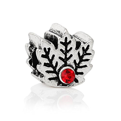 Leaf W/ Red Crystals for European Snake Chain Charm Bracelet - Sexy Sparkles Fashion Jewelry - 1
