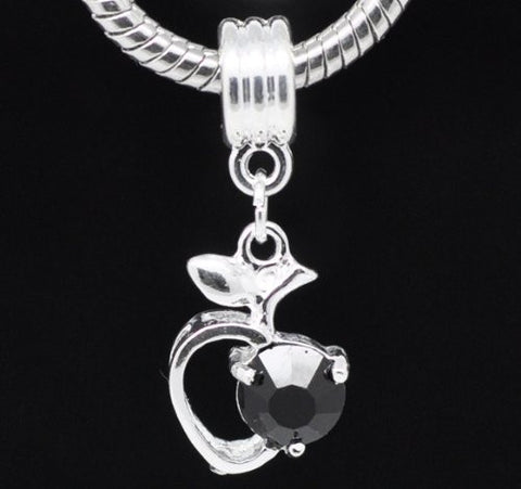 Black Rhinestone Apple Heart Dangle Bead Compatible for Most European Snake Chain Braceletfor Snake Chain Bracelet - Sexy Sparkles Fashion Jewelry - 2