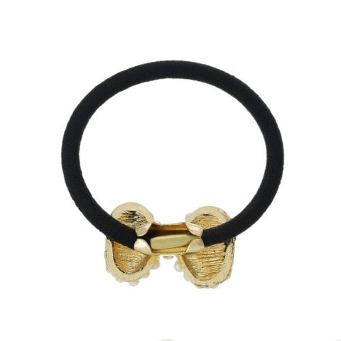 Nylon Cirlce Ring Hair Band Ponytail Holder Black Acrylic Imitation Pearl Choose Your Style From Menu (Bowknot B) - Sexy Sparkles Fashion Jewelry - 2