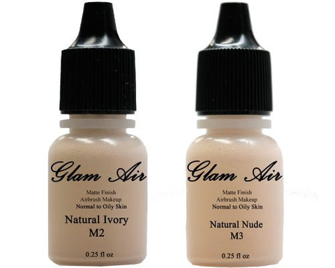 (2)Two Glam Air Airbrush Makeup Foundations M2 Natural Ivory & M3 Natural Nude for Flawless Looking Skin Matte Finish For Normal to Oily Skin (Water Based)0.25oz Bottles - Sexy Sparkles Fashion Jewelry - 1