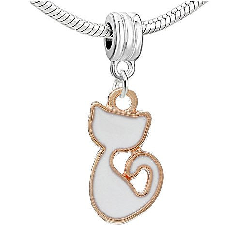 Cat Charm Dangle Bead Compatible with European Snake Chain Charm Bracelets