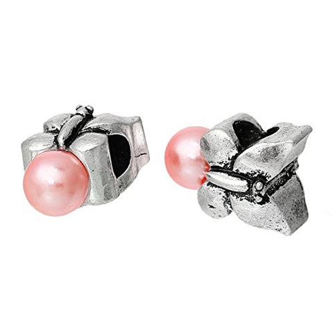 Butterfly w/ Pink Artificial Pearl Bead Compatible for Most European Snake Chain Bracelet - Sexy Sparkles Fashion Jewelry - 2