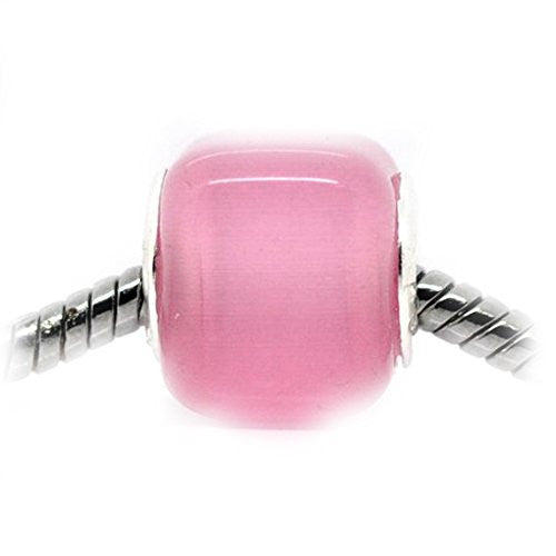 Pink Cats Eye Glass Cube European Bead Compatible for Most European Snake Chain Bracelet - Sexy Sparkles Fashion Jewelry - 1