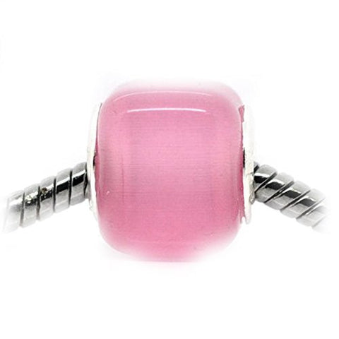 Pink Cats Eye Glass Cube European Bead Compatible for Most European Snake Chain Bracelet - Sexy Sparkles Fashion Jewelry - 1