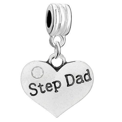 2 Sided Heart w/Crystal Stones For Snake Chain  "Step Dad" - Sexy Sparkles Fashion Jewelry
