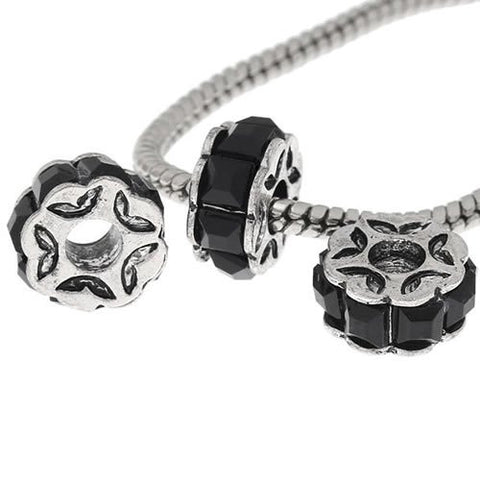 Black Flower Design Charm Beads for Snake Charm Charm Bracelet - Sexy Sparkles Fashion Jewelry - 3